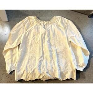 Size M White Cotton Women's Cactus + Pearl Embroidered Peasant Top